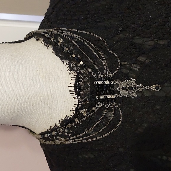 Vintage Jewelry - Vintage Retro Gothic Victorian Black Layered Chains with Art Deco Pendant